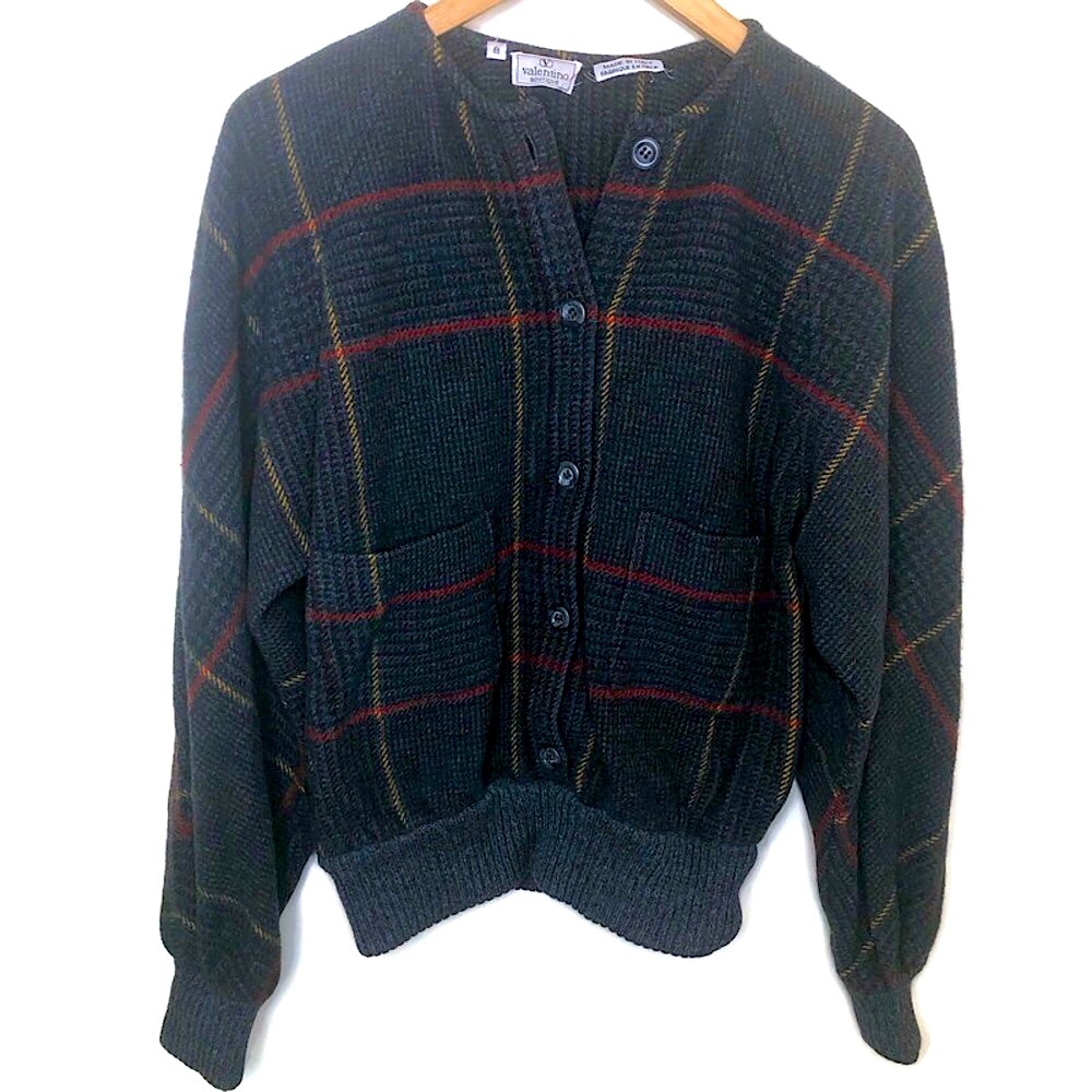 SALE! Vintage Valentino Boutique Windowpane Plaid Sweater